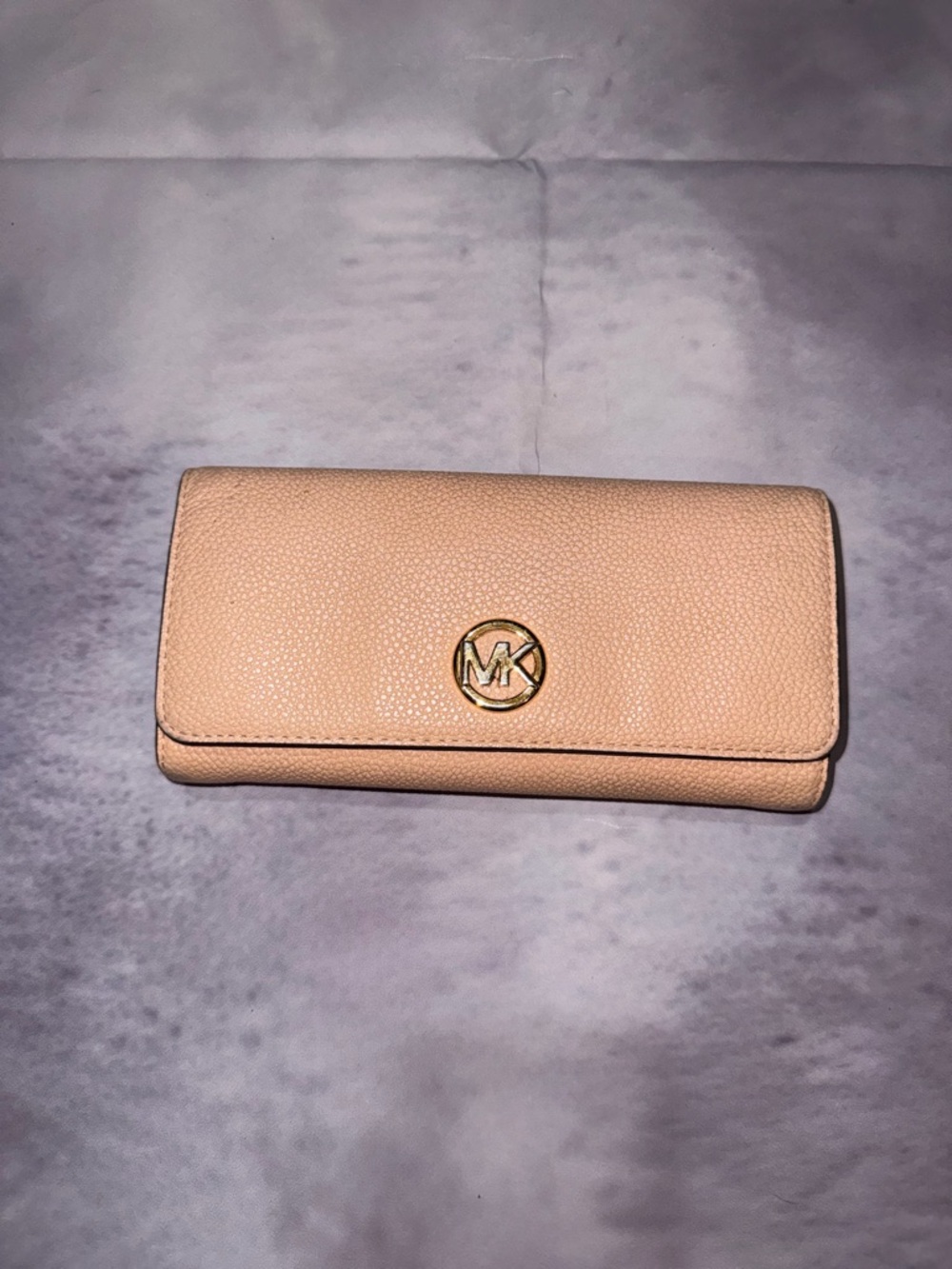 Michael Kors Blush Pebbled Leather Continental Wallet with Gold MK Logo
